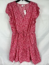 NWT GAP Women's XXL Red Floral Flutter Sleeve Tie-Waist Mini Dress White Flowers