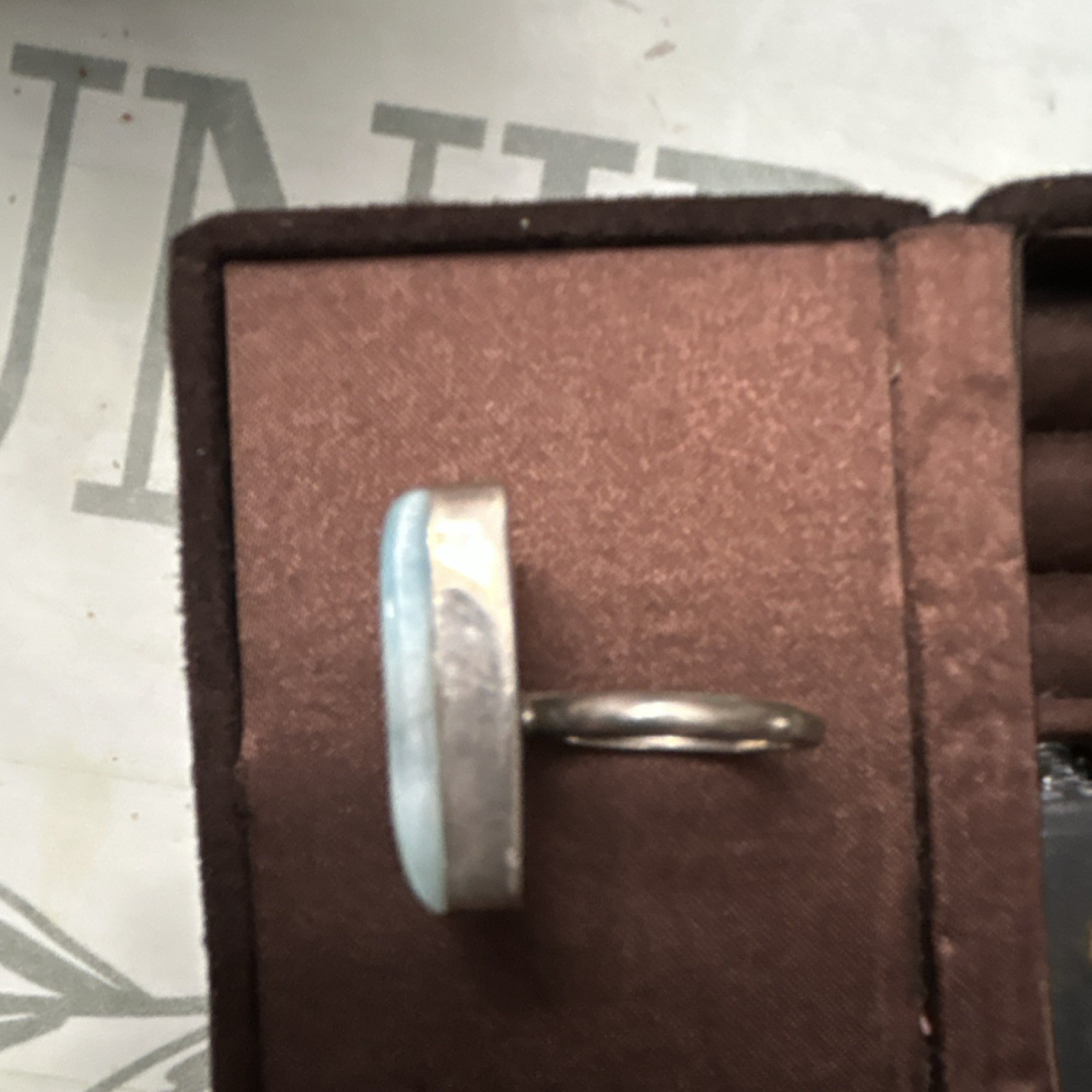 Rectangular Blue Stone Cocktail Ring Silver Tone … - image 4