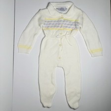 Vintage Acrylic Knit Infant Baby Footed One Piece Outfit 0-12 Months