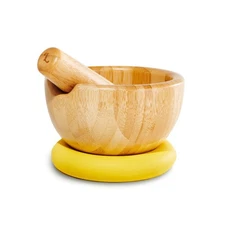 Loisa | Bamboo Mortar and Pestle with Silicone Base | 5.25" Mortar Bowl | Pre...