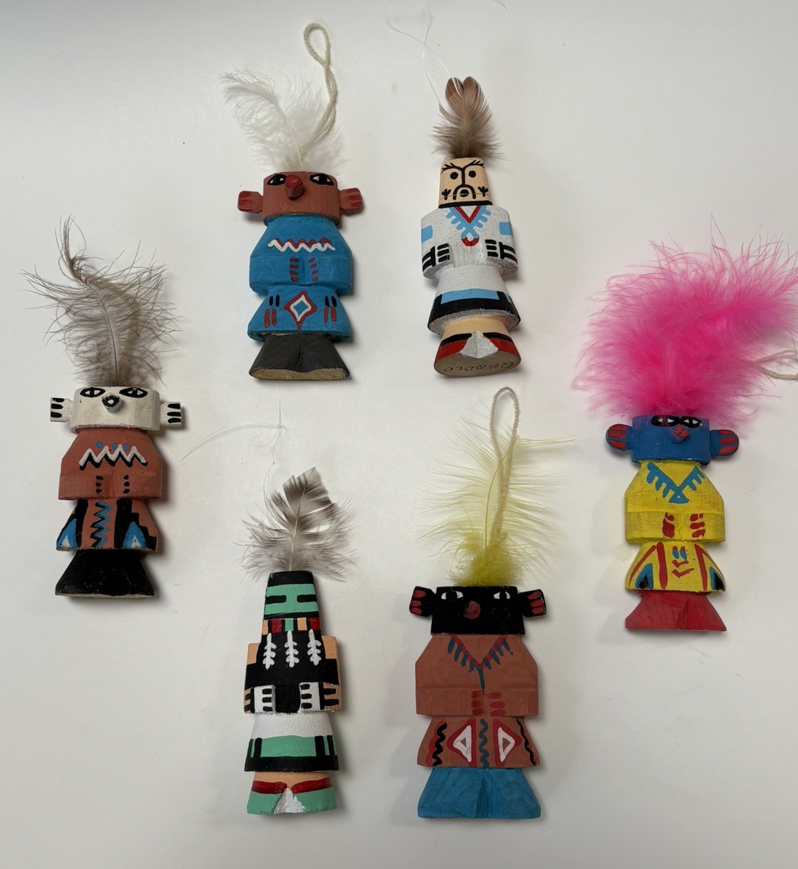 VINTAGE HOPI ROUTE 66 KACHINA DOLL LOT OF 6 WOOD CARVED NATIVE AMERICAN FOLK ART