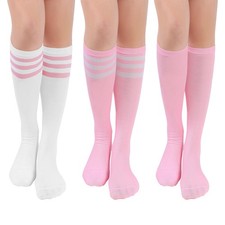Knee High Cotton Socks for Woman Long Tube 3 Pack White/Pink,pink/White,pink