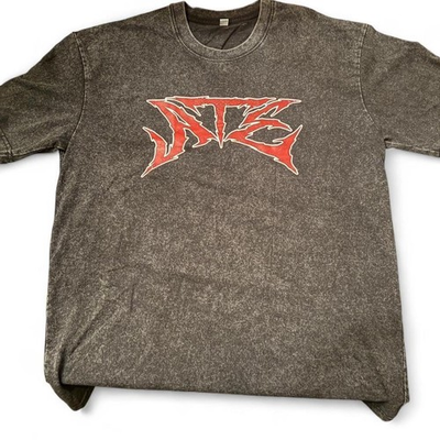 #ad ATE Graphic Acid Wash T Shirt Mens Charcoal Grey Metal Font Streetwear Tee $9.00