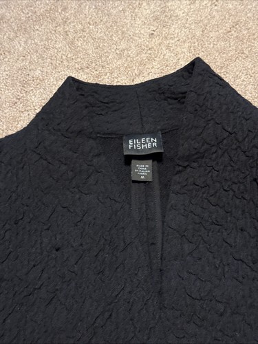 Chaqueta Blazer Larga Negra Eileen Fisher Lana Virgen Lino Bolsillos Frontales 1 Botón - Imagen 4 de 13