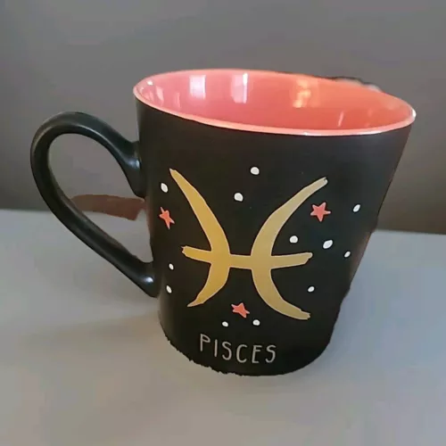 Pisces Zodiac Astrology Coffee Tea Vintage Ceramic Black & Coral  Mug 4" x 4.25"