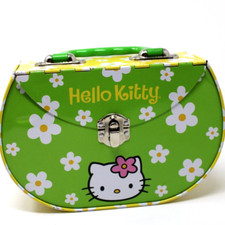 Vintage Hello Kitty Tin Purse Sanrio 2003 Yellow Green White Flowers