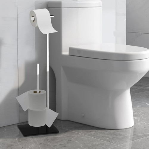 LARGE HEAVY DUTY TOILET ROLL HOLDER FREE STANDING STORAGE CHROME STAINLESS STEEL - Picture 20 of 27
