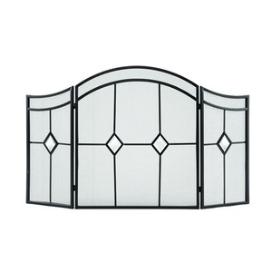 Fireplace Screen Brown Steel Extra Wide Diamond Glass Accents 3