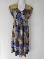 Seventh Avenue Dress Mandal Print Lace Top Cap Sleeve Stretch Buttons Sz M flowy