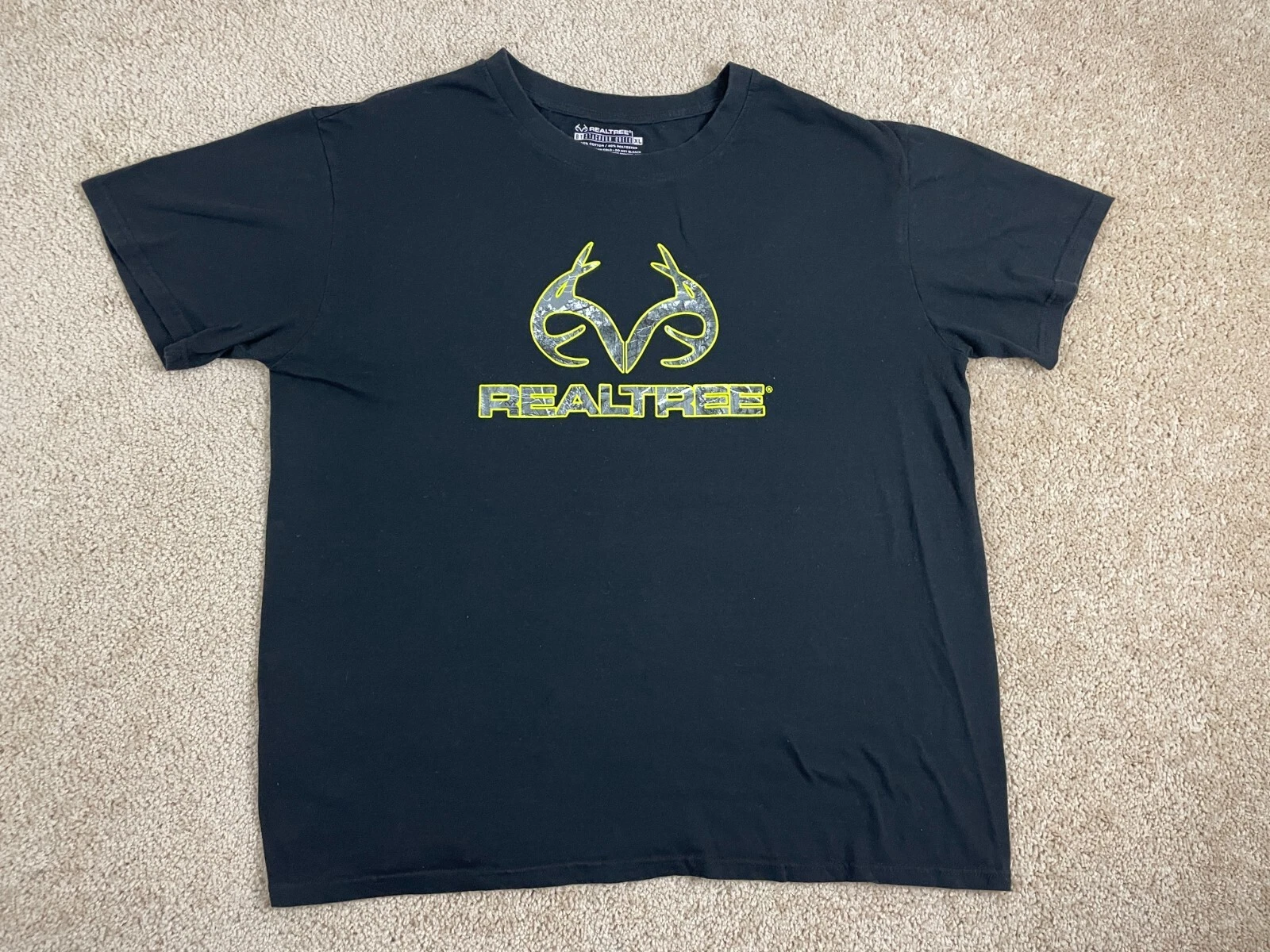 Realtree by Stachorn Creek T-Shirt Mens XL Round Neck Antler Logo Graphic Black