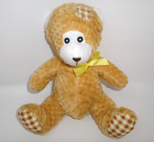 World Plush Inc. Teddy Bear with Yellow Bow Plaid Feet 9" Stuffed Animal
