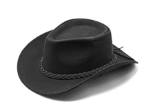 Men and Women Black Genuine Leather Cowboy Western Hat FREE Shipping