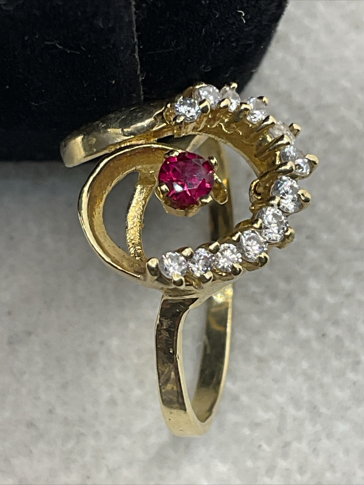 ELEGANT Solid 14K Yellow Gold Created Ruby & Whit… - image 19