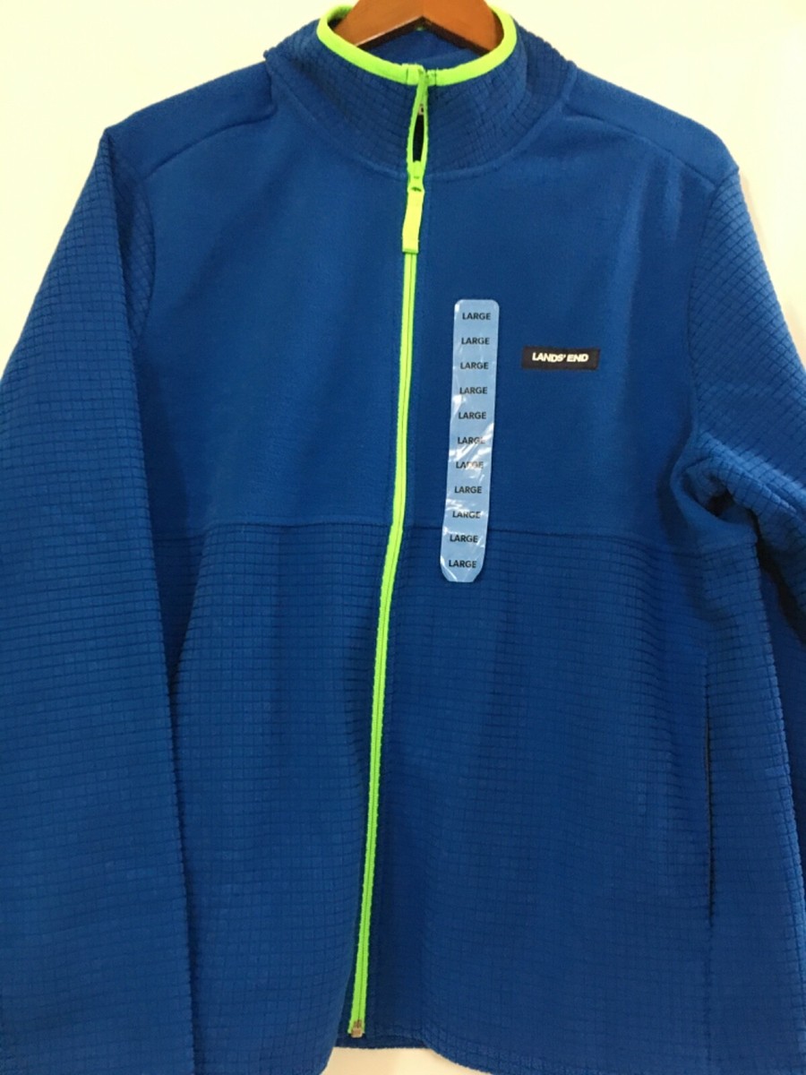 Land's End Men's Long Sleeve Full Zip Grid Fleece Jacket Blue Size