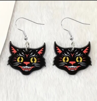 Vintage Style Halloween Black Cat Earrings
