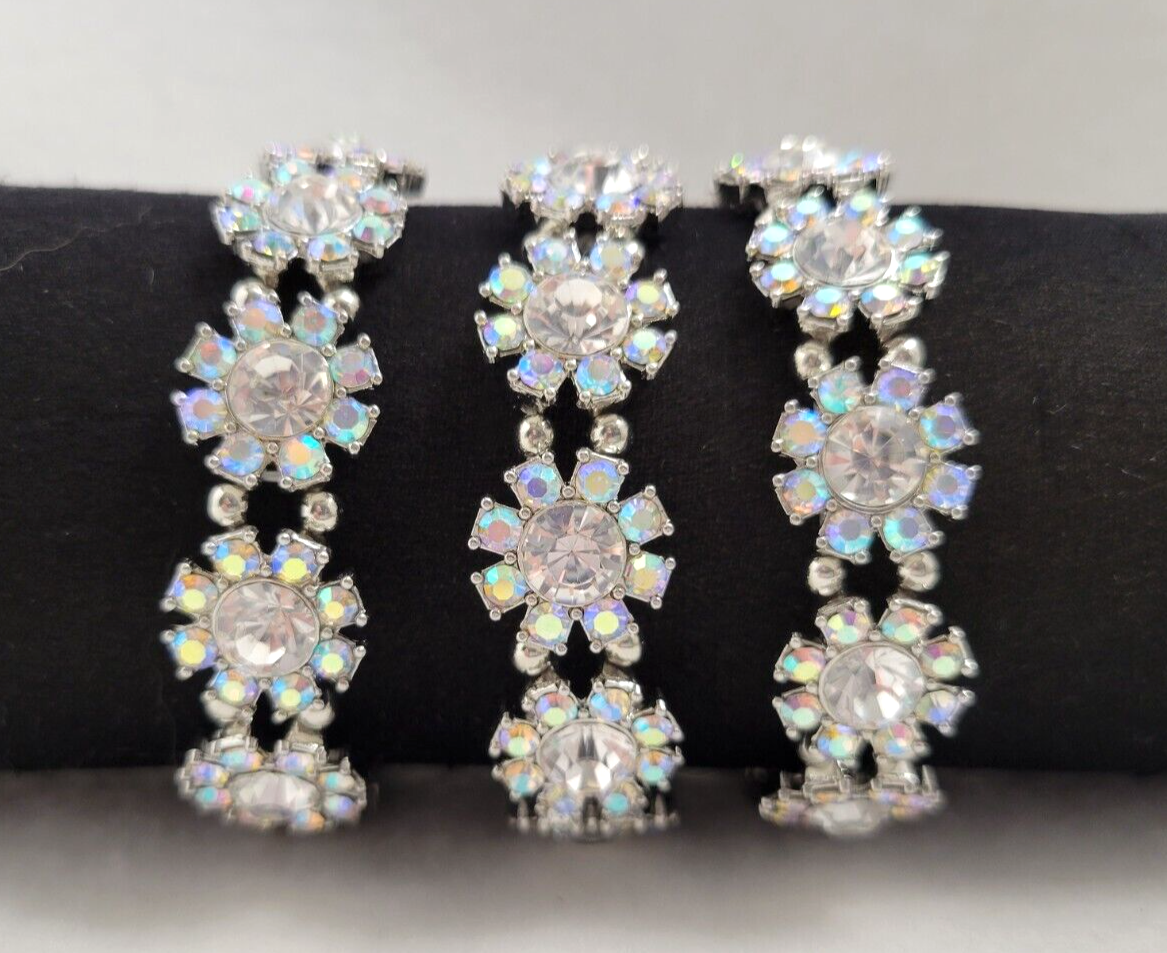 Lot 3 Stretch Bracelets Premium Perennial Bracelet White Crystal Aurora Borealis