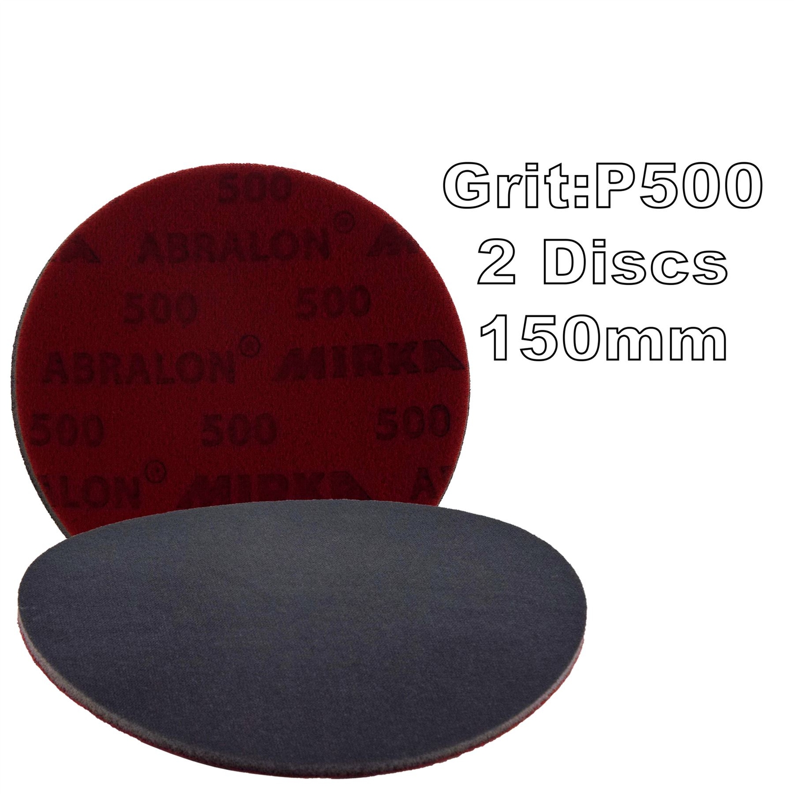 Mirka Abralon 150mm 6"" P500 Grit 2x HookNLoop Foam Fine Finishing Discs Pad