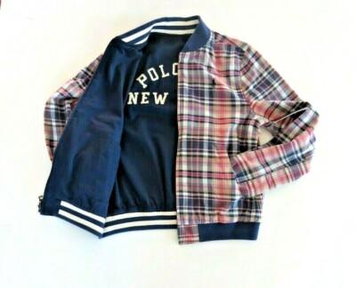 Ralph Lauren POLO Boys Reversible Jacket Multi Check//Navy Blue R.R.P $139.0