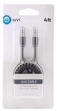 ONN Coiled AUX Cable 4 Feet Black 3.5mm New