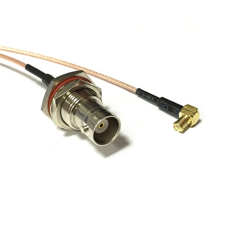 MCX male RA to BNC female bulkhead RF cable assembly RG178 adapter 15cm 6inch - Picture 2 of 5