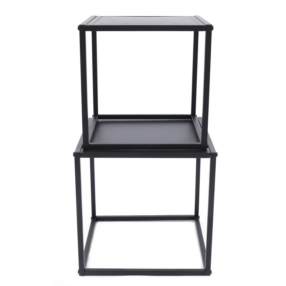 2x Square Coffee Table End Table Modern Metal Side Table Matt Black