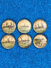 Lot *6* Antique The White Squadron US Warship Celluloid Pepsin Gum Pin Buttons