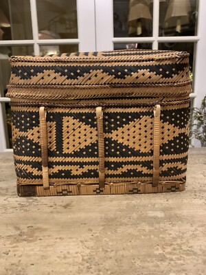 Philippines Palawan Tiruray Tribe Hand Woven Straw Cane River Basket Bag Purse