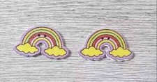 rainbow cloud wood sewing buttons 2 holes 1 1/4 inch yellow 2pc