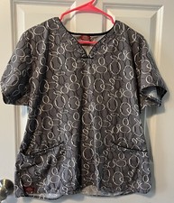 Dickies Size Large Women s Scrub Top Gray With Circular Pattern