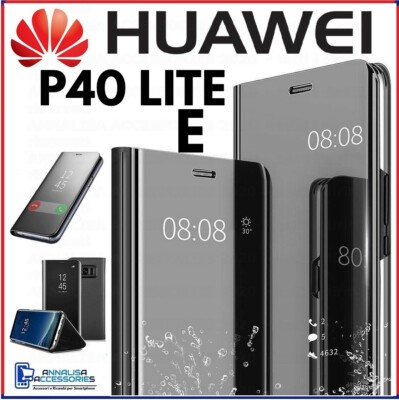 FLIP COVER FOR HUAWEI P40 LITE AND CLEAR VIEW 360° BLACK MIRROR BOOK CASE