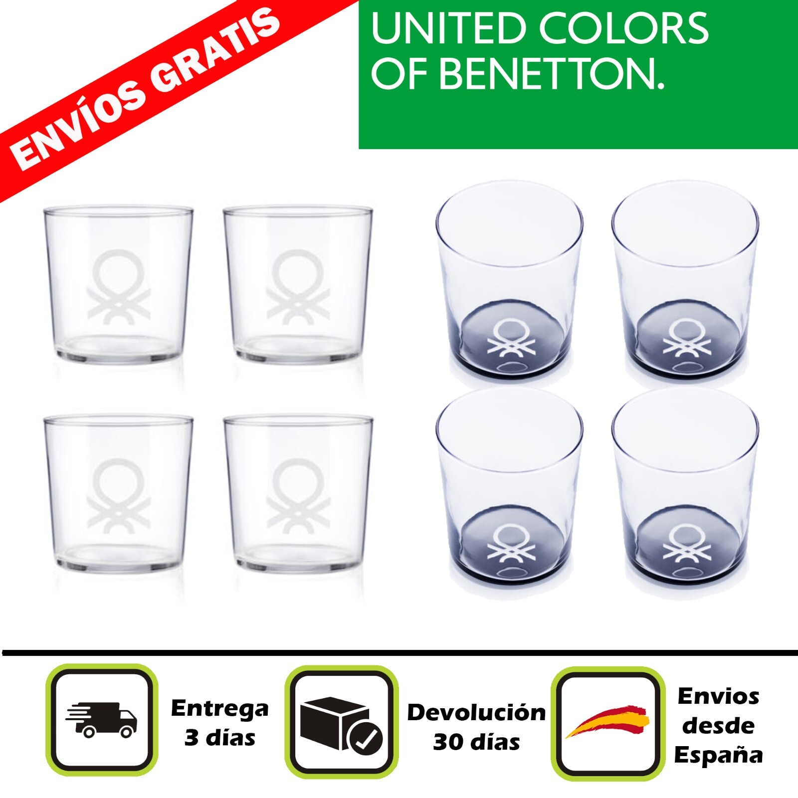 Set 4Pcs Vasos De Agua 0,345L Cristal Logo Inferior Negro Casa - Benetton En Oferta Set 4Pcs Vasos De Agua 0,345L Cristal Benetton