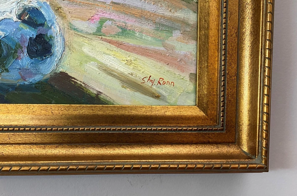 Pintura al óleo original grande - niños jugando al fútbol - impresionista - marco moderno Foto 3 de 3