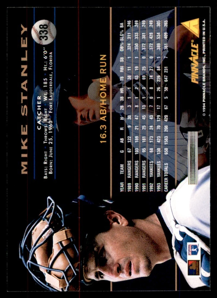 1994 PINNACLE MIKE STANLEY NEW YORK YANKEES #338 - Image 2 of 2