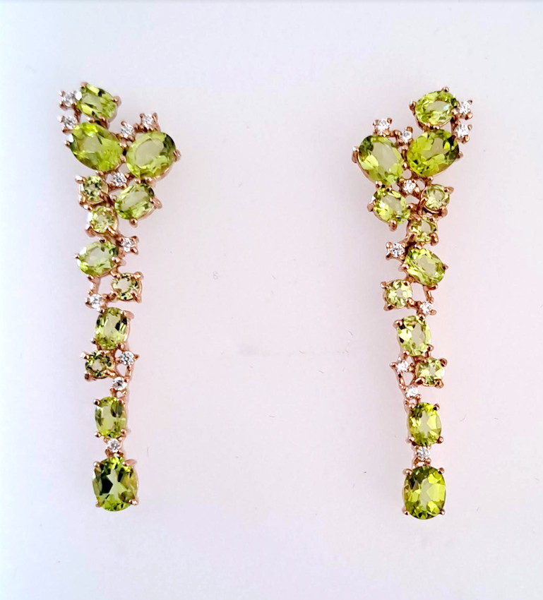 Boucles d'oreille péridot argent 925 anti-allergie pendantes or rose légères