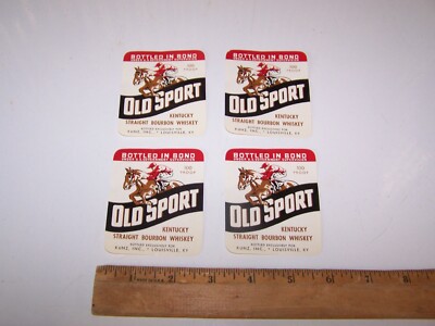 4 Vintage OLD SPORT Brand Kentucky Bourbon Whiskey LABELS Louisville
