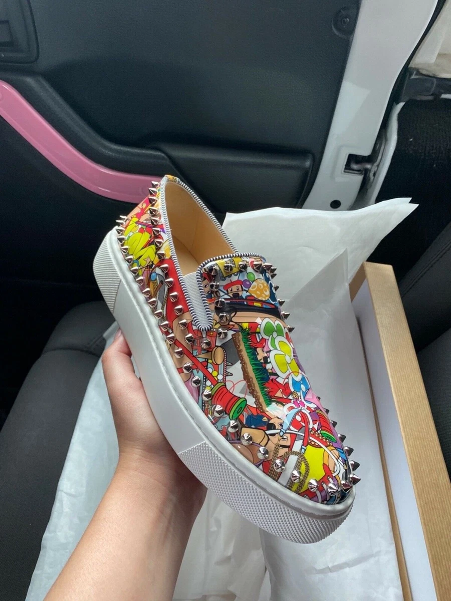 Christian Louboutin SUPER PIK BOAT Patent Spike Stud Flat Sneaker