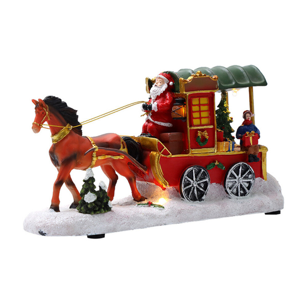 1Pc Christmas Resin Carriage Craft Desktop Ornament Luminous Xmas Adornment
