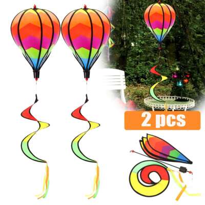 2pcs Hot Air Balloon Wind Spinner Geometric 3d Rotating Windmill Twister Hanging