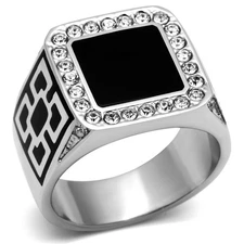 Men's Ring, Clear Top Grade Crystal, Stainless Steel, Halo, Statement