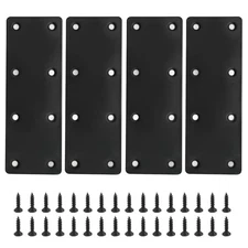 4Pcs Black Stainless Steel Flat Straight Brace Brackets, 48x140x2 MM Repair 