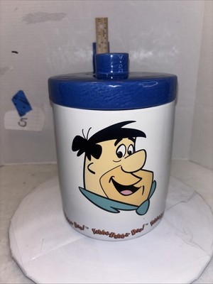 Vintage 1994 Flintstones Fred Ceramic Cookie Jar Certified Intl Blue Lid Cartoon