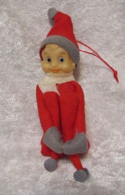 Vintage Knee Hugger Pixie/Elf, Red Felt, White & green Trim, Noel Japan  1950s