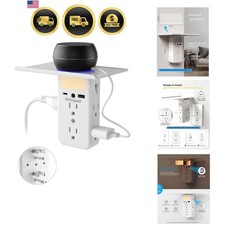 Wall Outlet Extender 6 AC Outlets USB C USB A Night Light Shelf Safe