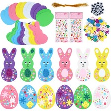224 Pcs Easter Foam Stickers Set Egg Bunny DIY Craft Kits Foam Easter Ornamen...