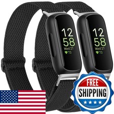 Vancle 2 Pack Elastic Bands for Fitbit Inspire 3/2/HR - Black/Black