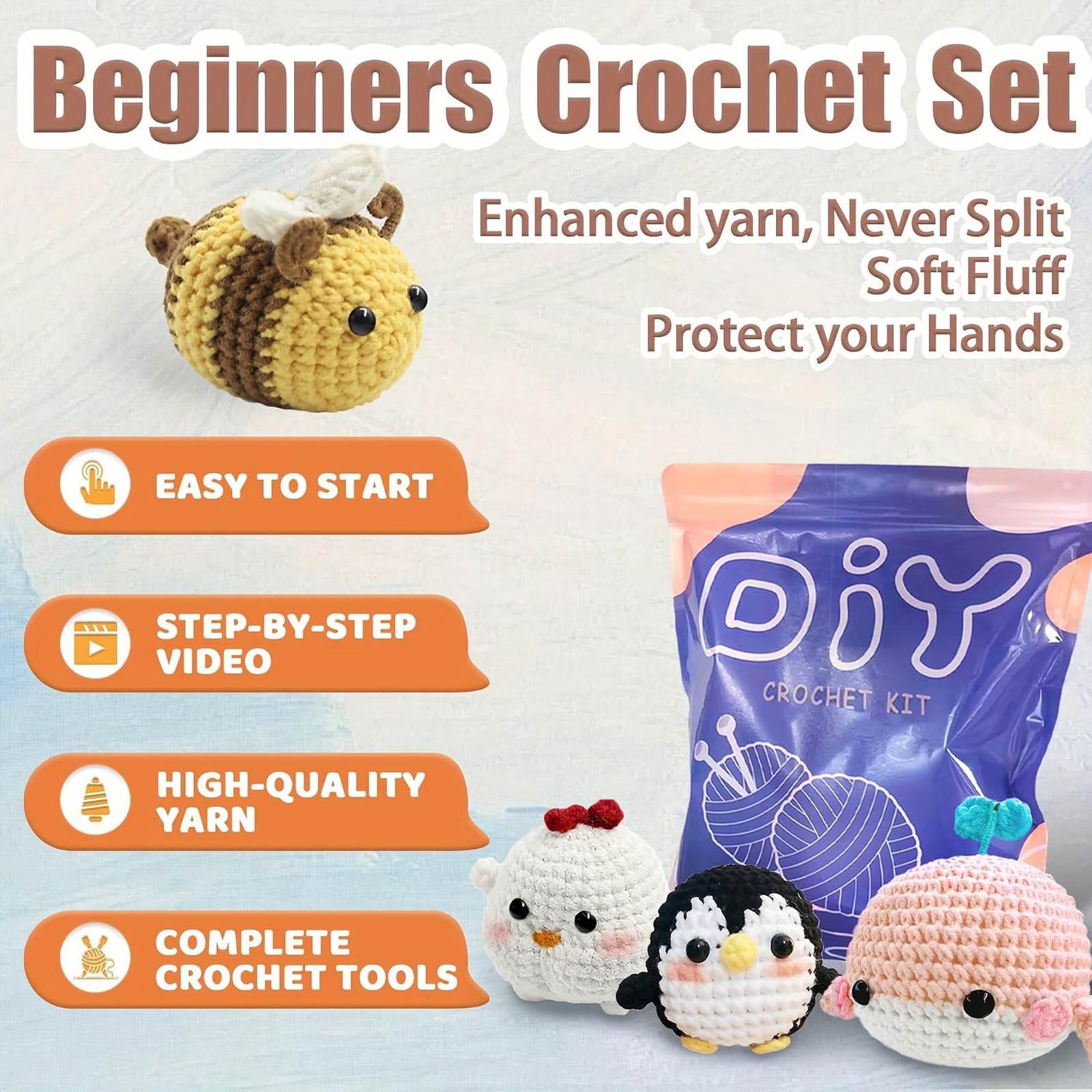 Crochet Kit for Beginners Adults with Yarn, Hooks, Tools, and Video ...