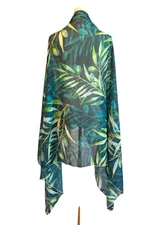 Tropical Scarf Wrap Saroon Chiffon Sheer Palm Hawaiian Resort Vacation Coverup