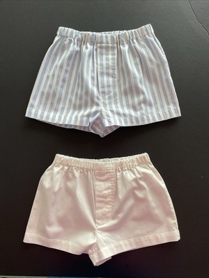 RACHEL RILEY BOY BOXER SHORTS TODDLER 3 YR SET  OF 2 SOLID WT & BL STRIPE  NWT