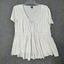 Torrid Boho Peplum Top Womens 1 Ivory White Stripe Crochet Lace Tie Front Rayon