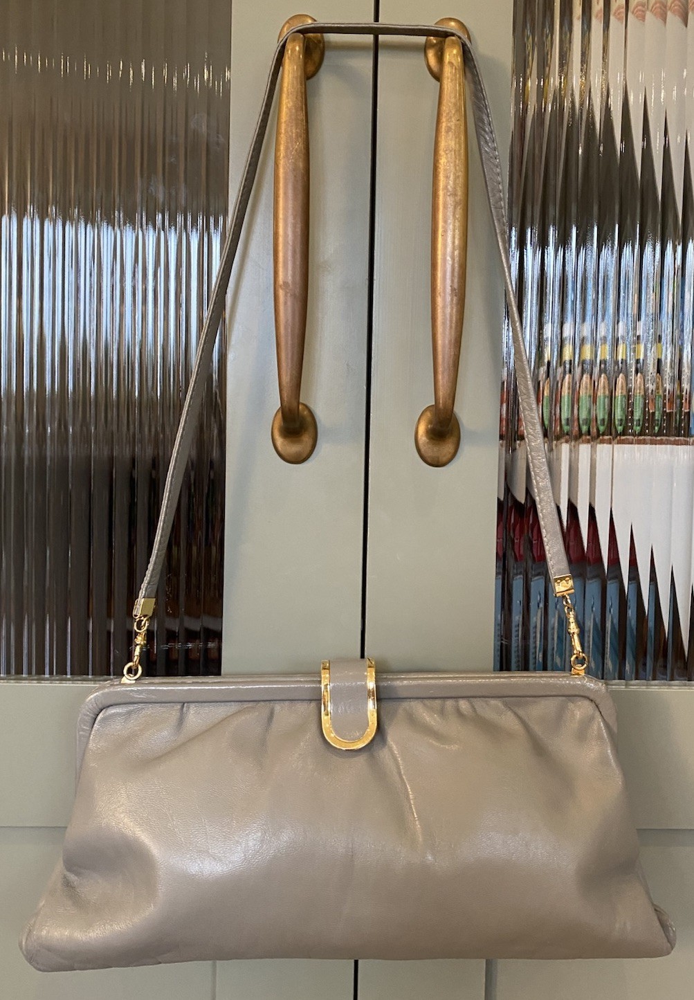 Jane Shilton Vintage Grey Genuine Leather Clutch Bag with Detachable Strap